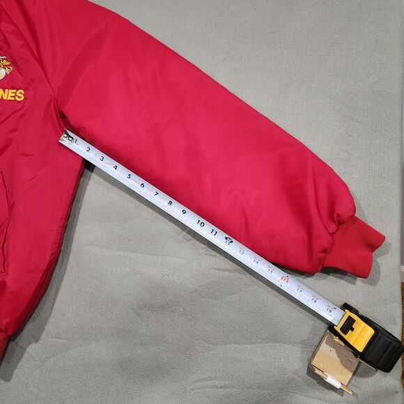 VTG United States Marine Corps USMC Mens Hooded Lined Red Satin Bomber Jacket - Picture 7 of 13